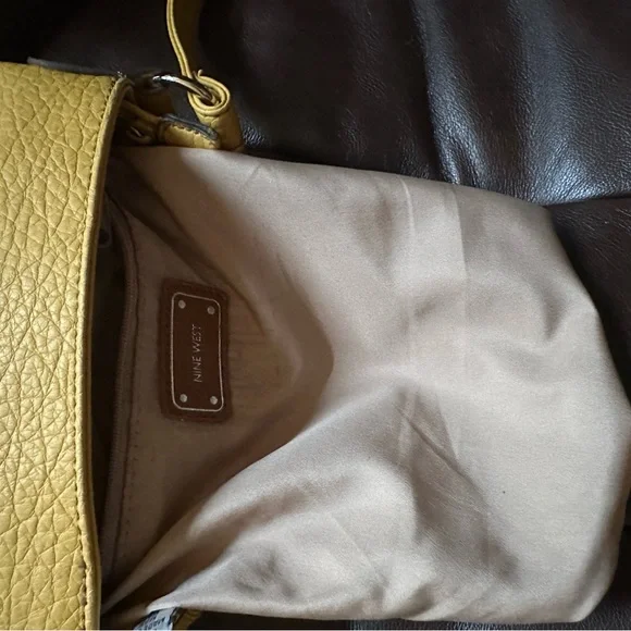 Nine West Mustard Yellow faux leather crossbody bag w/front pocket. Never used - Picture 5 of 6